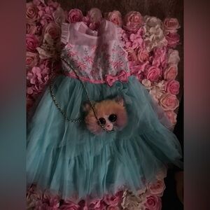 Sold sold sold  Floral Dress with Teal Skirt and Plush Bag